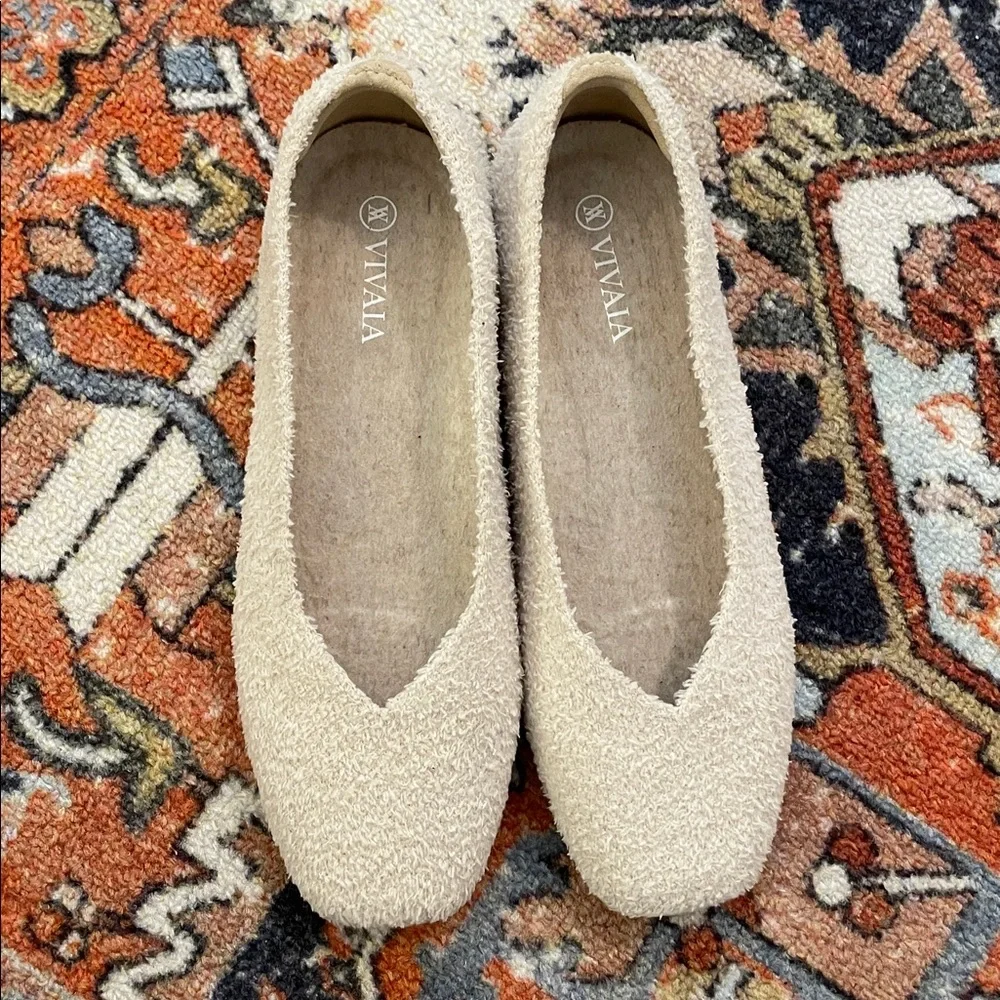 Vivaia Margot Square Toe Ballet Flats Terry Knit Cream | Women’s Size 5